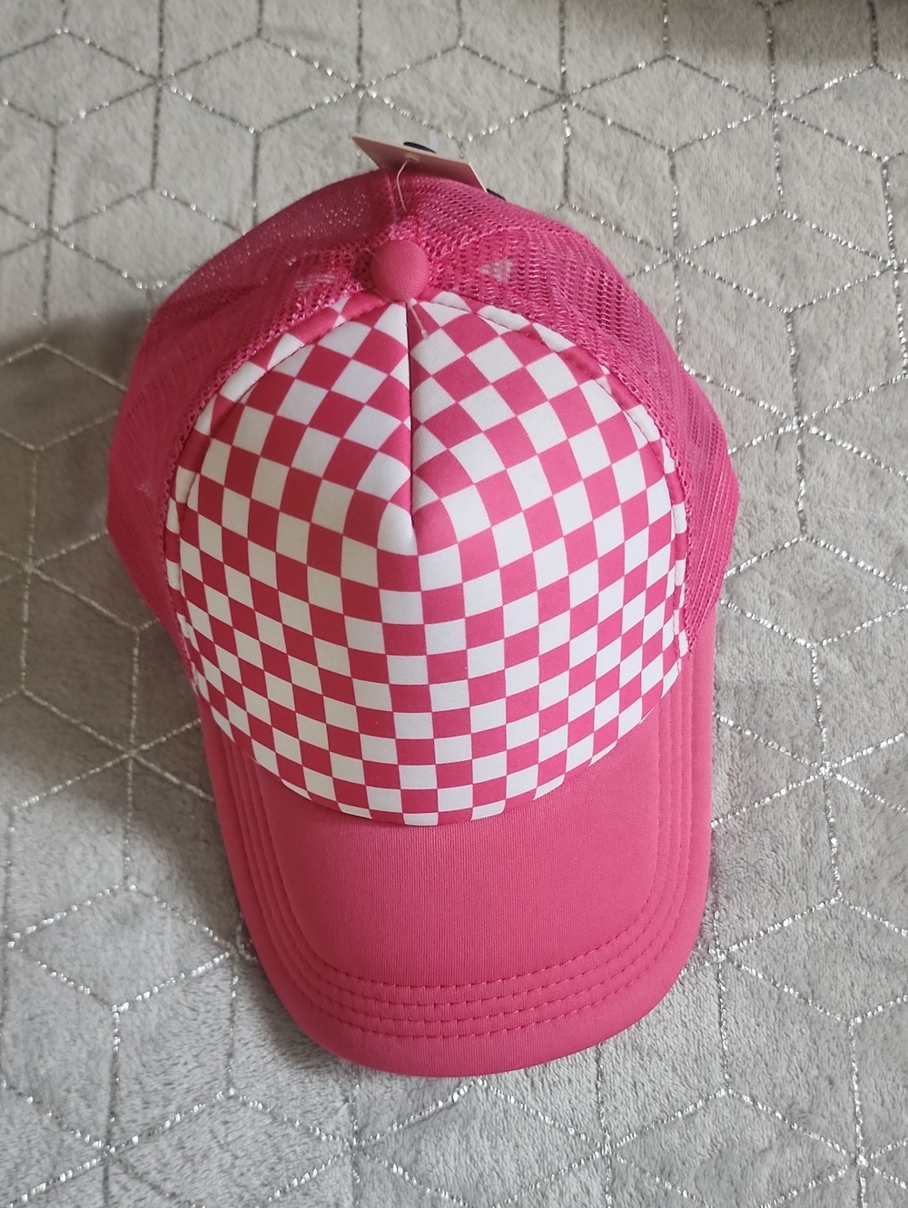 CAP | Pink And White Checkerd Print Baseball Cap
